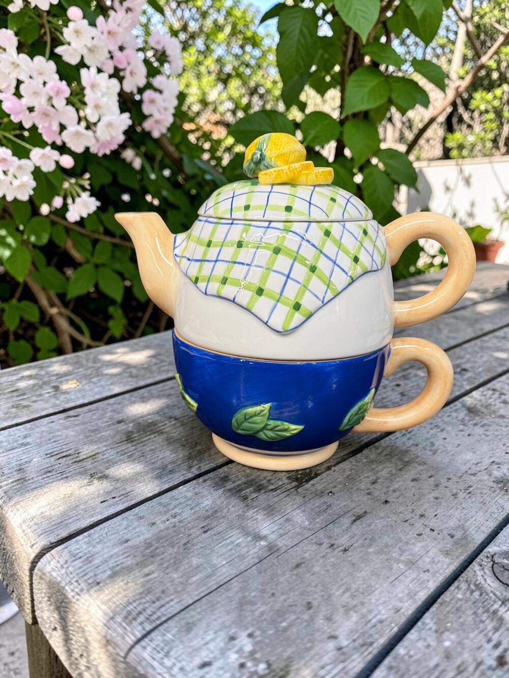 Vintage Bella Casa Ganz Lemon Tea For One Nesting Teapot Cup Set Cottagecore